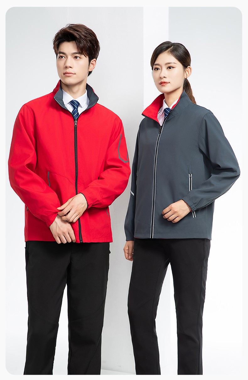 YJ-7001 高端工作服沖鋒衣春秋雙面企業(yè)公司行政商務(wù)高管員工長袖外套定制(圖17)