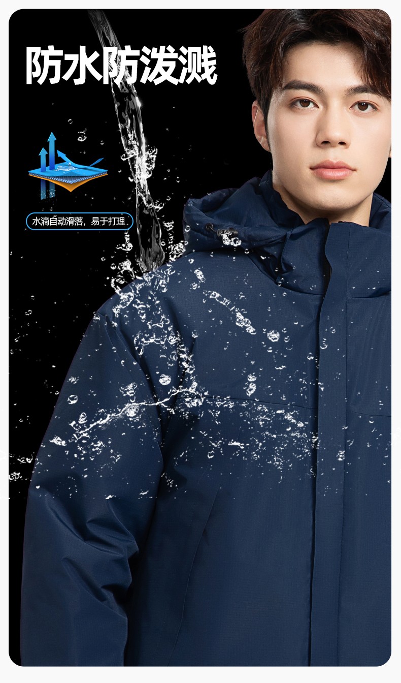 YJ-1915 冬季一體式沖鋒衣男女純色加絨防寒外套印LOGO公司團體服外套定制(圖4)