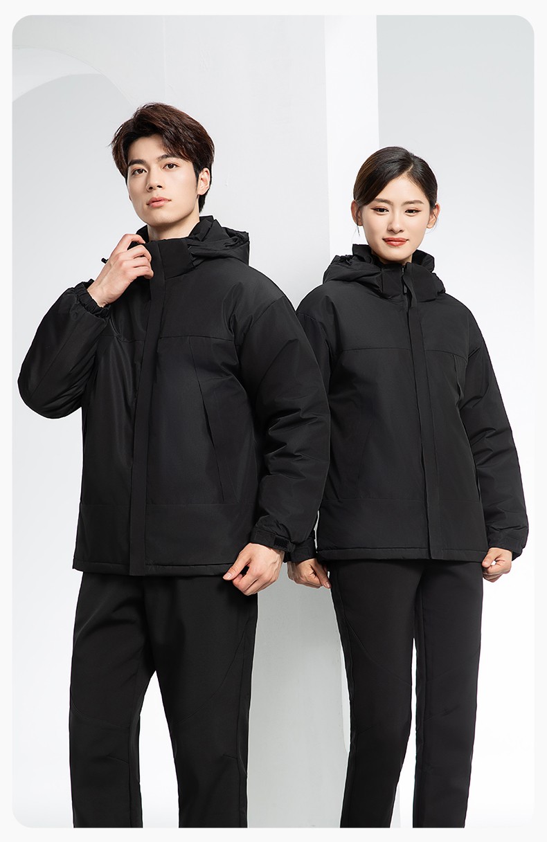 YJ-1915 冬季一體式沖鋒衣男女純色加絨防寒外套印LOGO公司團體服外套定制(圖13)