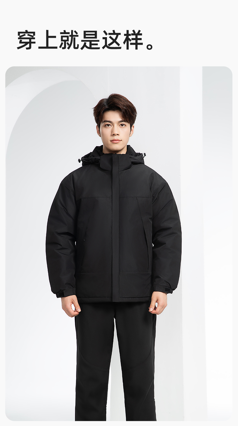 YJ-1915 冬季一體式沖鋒衣男女純色加絨防寒外套印LOGO公司團體服外套定制(圖12)