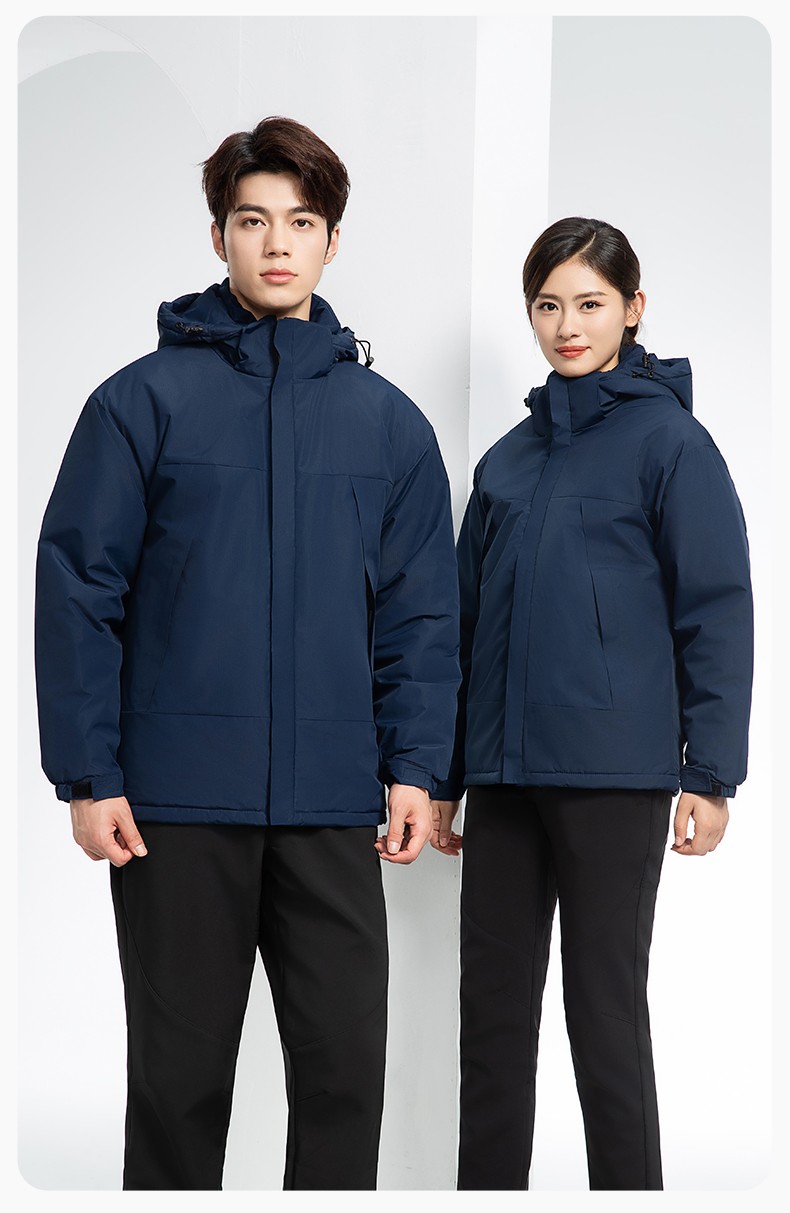 YJ-1915 冬季一體式沖鋒衣男女純色加絨防寒外套印LOGO公司團體服外套定制(圖16)