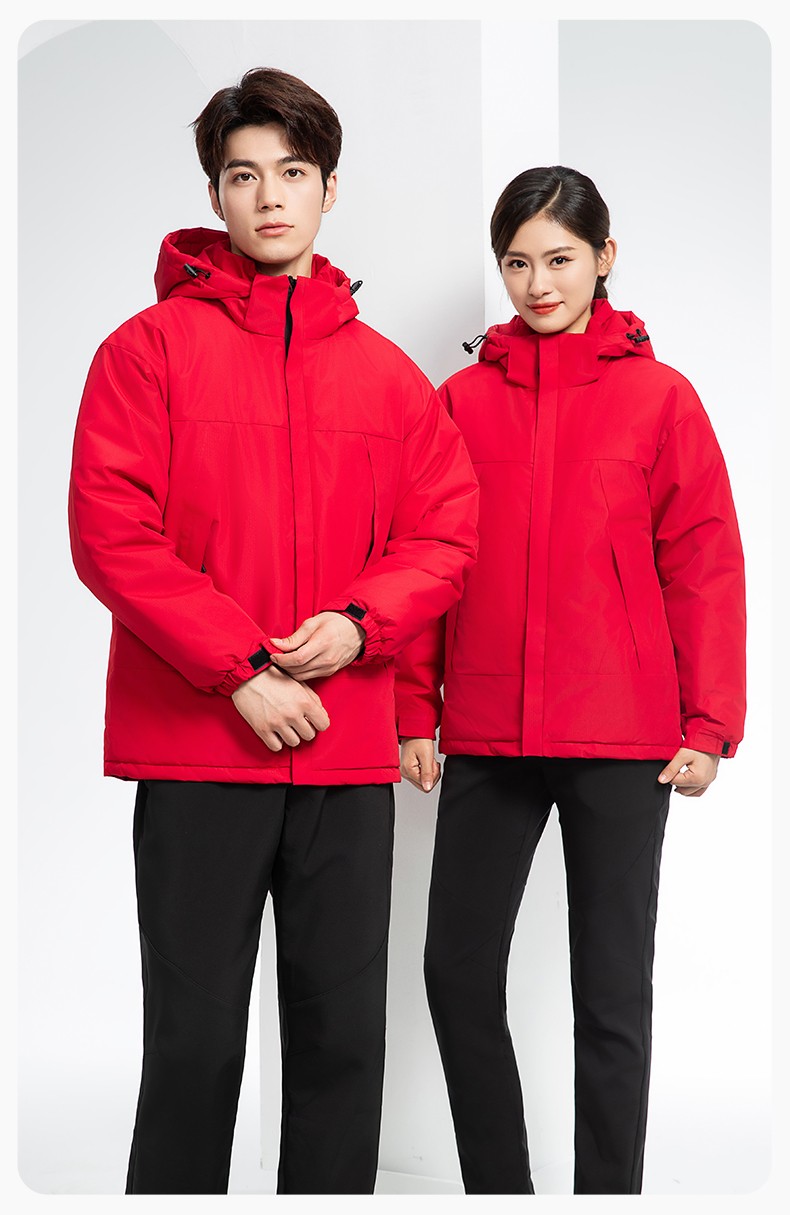 YJ-1915 冬季一體式沖鋒衣男女純色加絨防寒外套印LOGO公司團體服外套定制(圖15)
