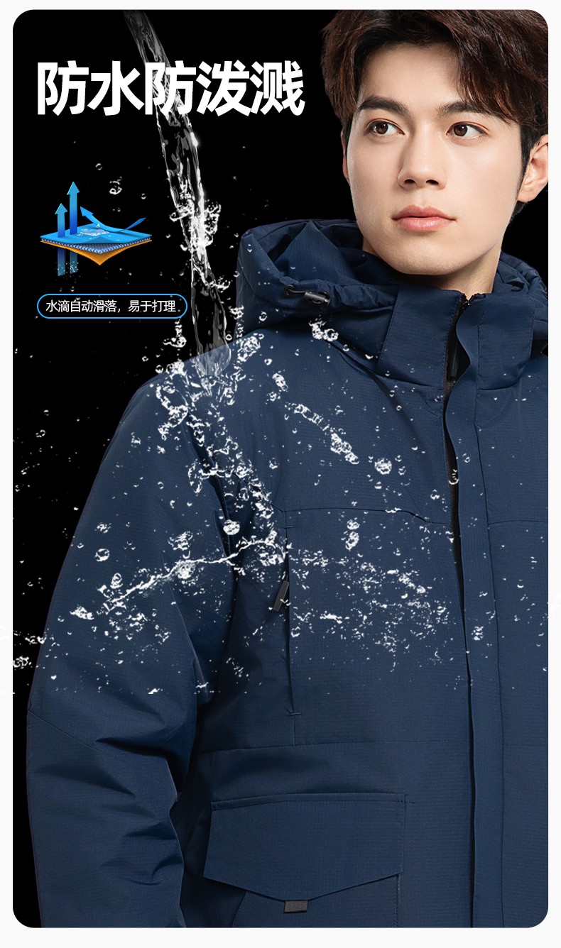 YJ-1916 冬季一體式純色沖鋒衣印LOGO男女兜蓋加厚保暖外套企業(yè)團體服外套(圖4)