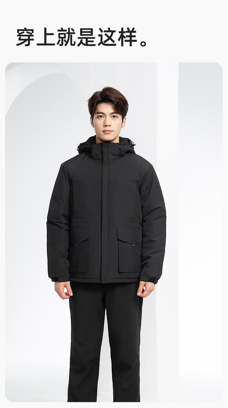 YJ-1916 冬季一體式純色沖鋒衣印LOGO男女兜蓋加厚保暖外套企業(yè)團體服外套(圖13)