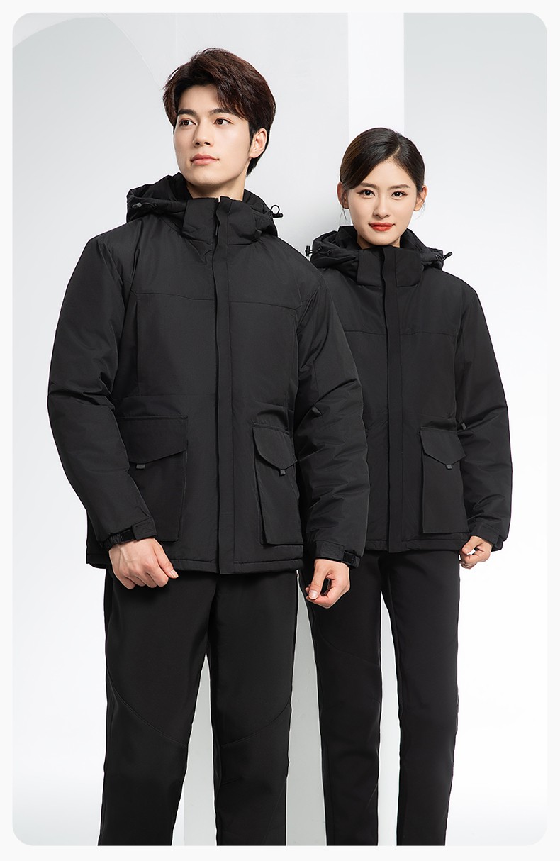 YJ-1916 冬季一體式純色沖鋒衣印LOGO男女兜蓋加厚保暖外套企業(yè)團體服外套(圖14)
