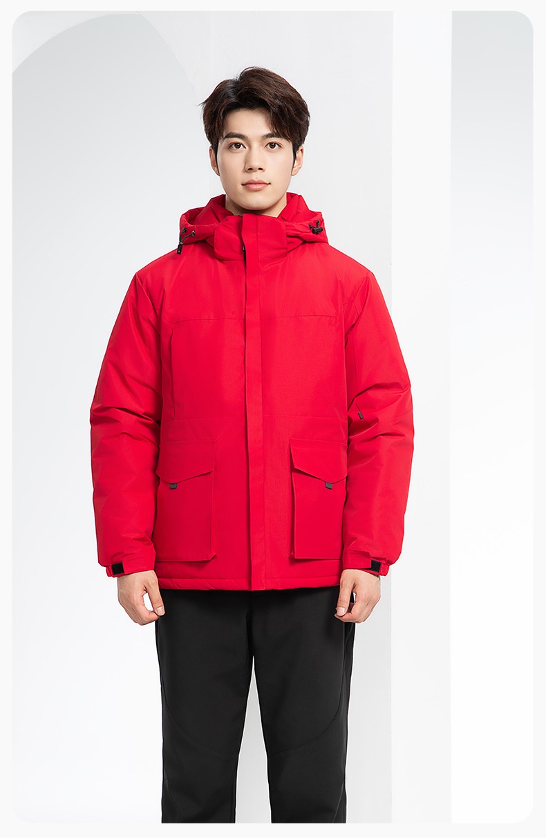 YJ-1916 冬季一體式純色沖鋒衣印LOGO男女兜蓋加厚保暖外套企業(yè)團體服外套(圖15)