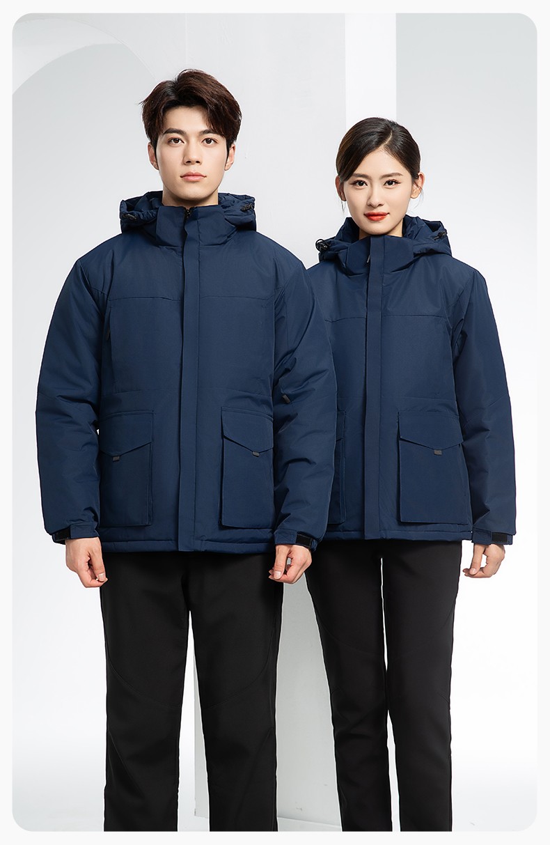 YJ-1916 冬季一體式純色沖鋒衣印LOGO男女兜蓋加厚保暖外套企業(yè)團體服外套(圖17)