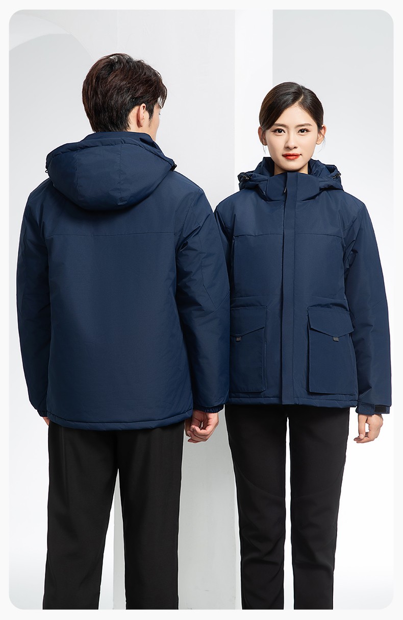 YJ-1916 冬季一體式純色沖鋒衣印LOGO男女兜蓋加厚保暖外套企業(yè)團體服外套(圖18)