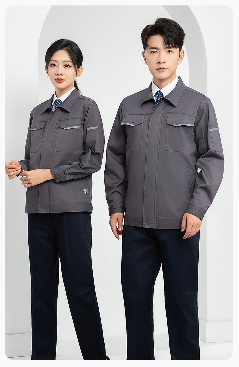 LJ-1809 秋工作服套裝印字男純色汽修長袖耐磨電焊工工裝勞保服定制(圖16)