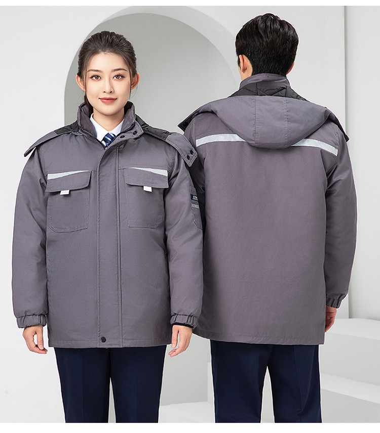 LW-8826ZY 冬季羽絨工作服定制加厚保暖中長防寒冷庫物業(yè)車間印繡字可拆卸棉服(圖25)