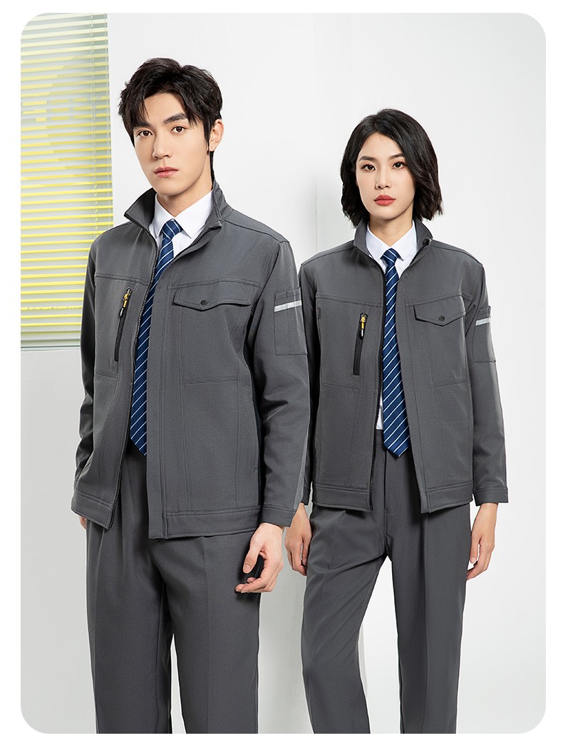 YJ-6509  立領(lǐng)工作服春秋男純色拉鏈款套裝工廠車間汽修機(jī)修服勞保服定制(圖23)
