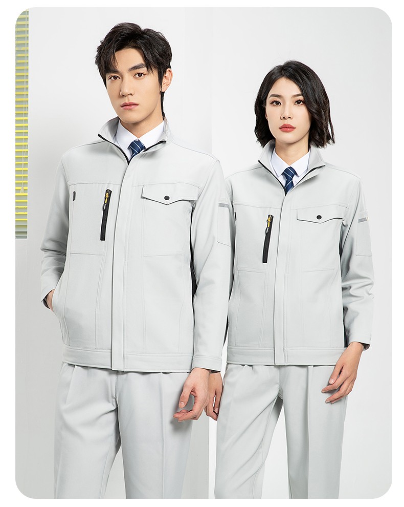 YJ-6509  立領(lǐng)工作服春秋男純色拉鏈款套裝工廠車間汽修機(jī)修服勞保服定制(圖20)