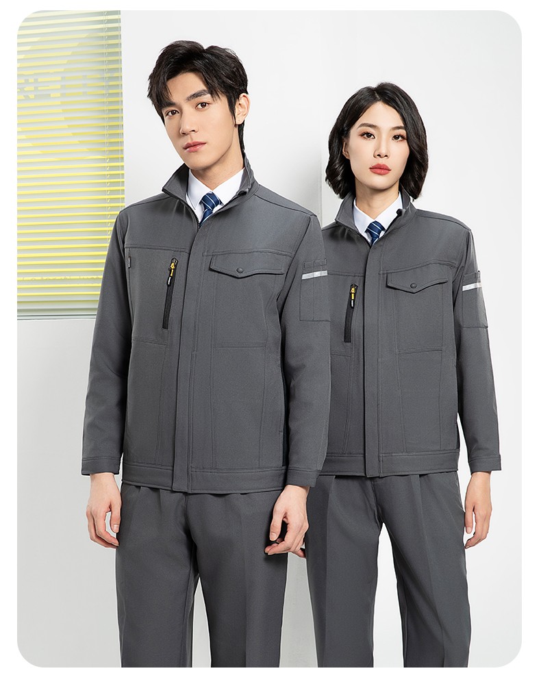 YJ-6509  立領(lǐng)工作服春秋男純色拉鏈款套裝工廠車間汽修機(jī)修服勞保服定制(圖24)