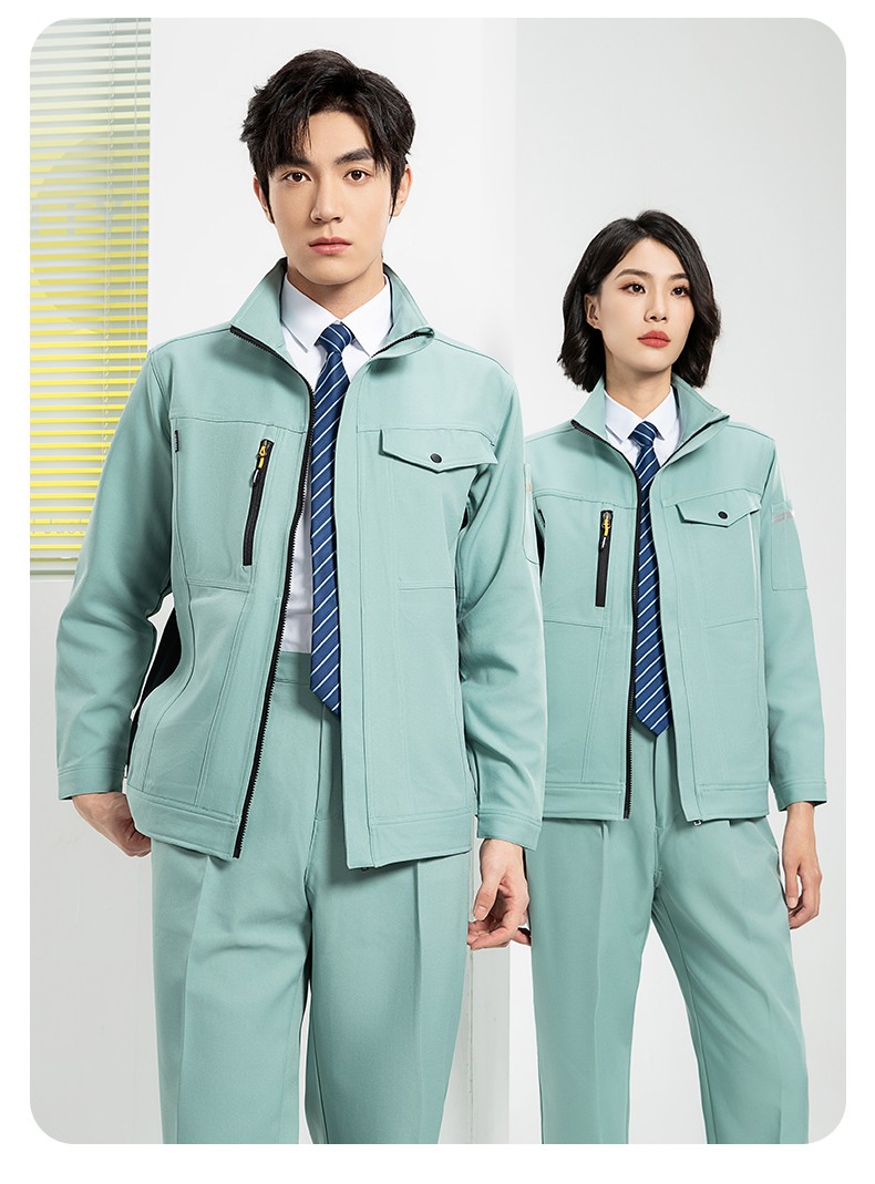 YJ-6509  立領(lǐng)工作服春秋男純色拉鏈款套裝工廠車間汽修機(jī)修服勞保服定制(圖25)