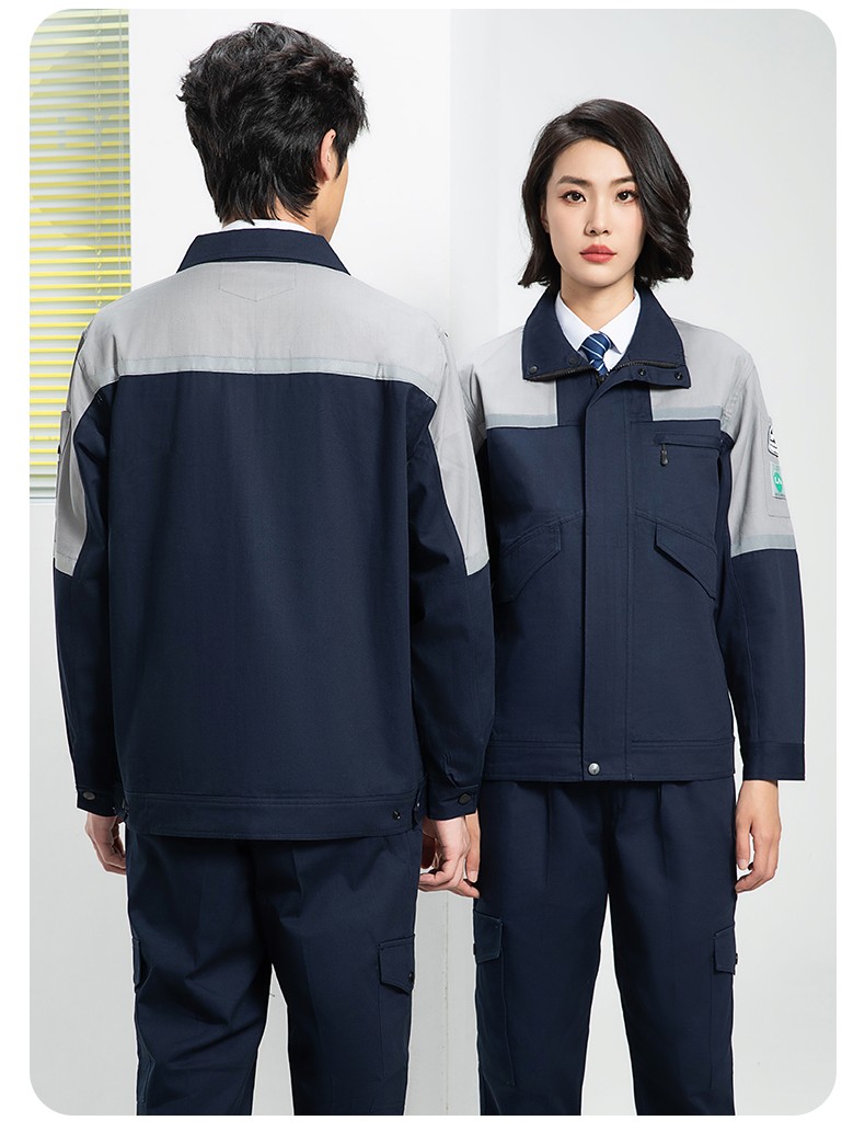 YJ-8007 防靜電工作服男純棉拼色套裝春秋汽車機(jī)修服車間工廠勞保服定制(圖19)