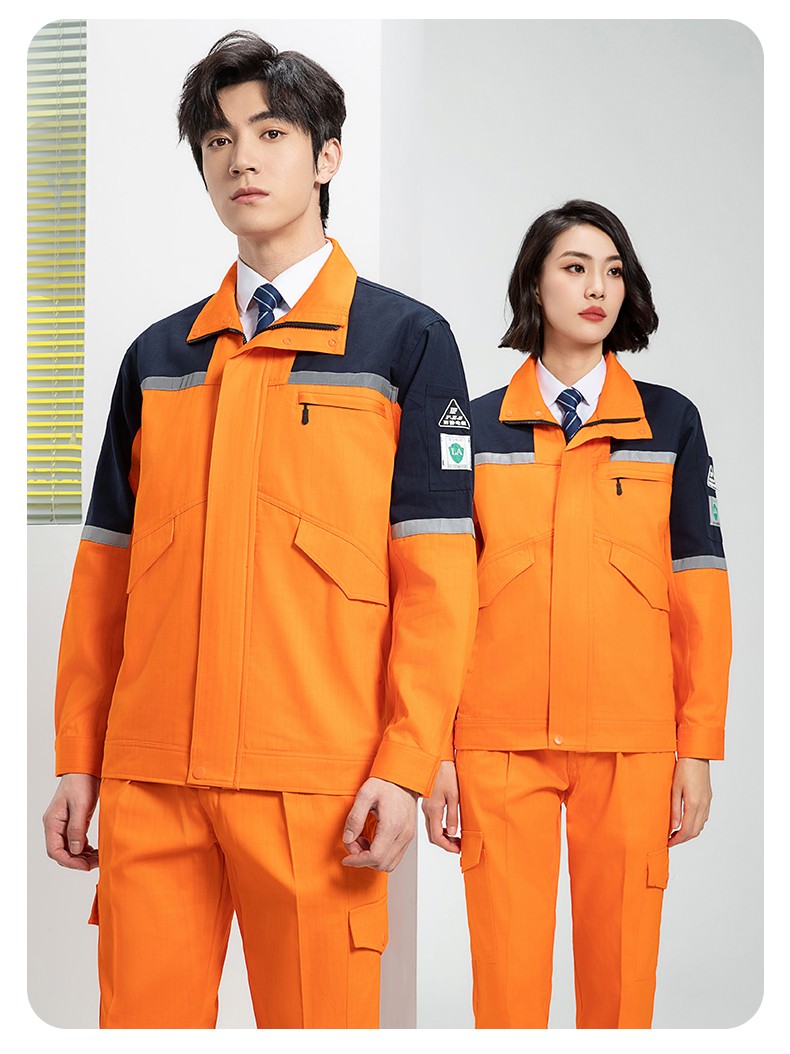 YJ-8007 防靜電工作服男純棉拼色套裝春秋汽車機(jī)修服車間工廠勞保服定制(圖21)