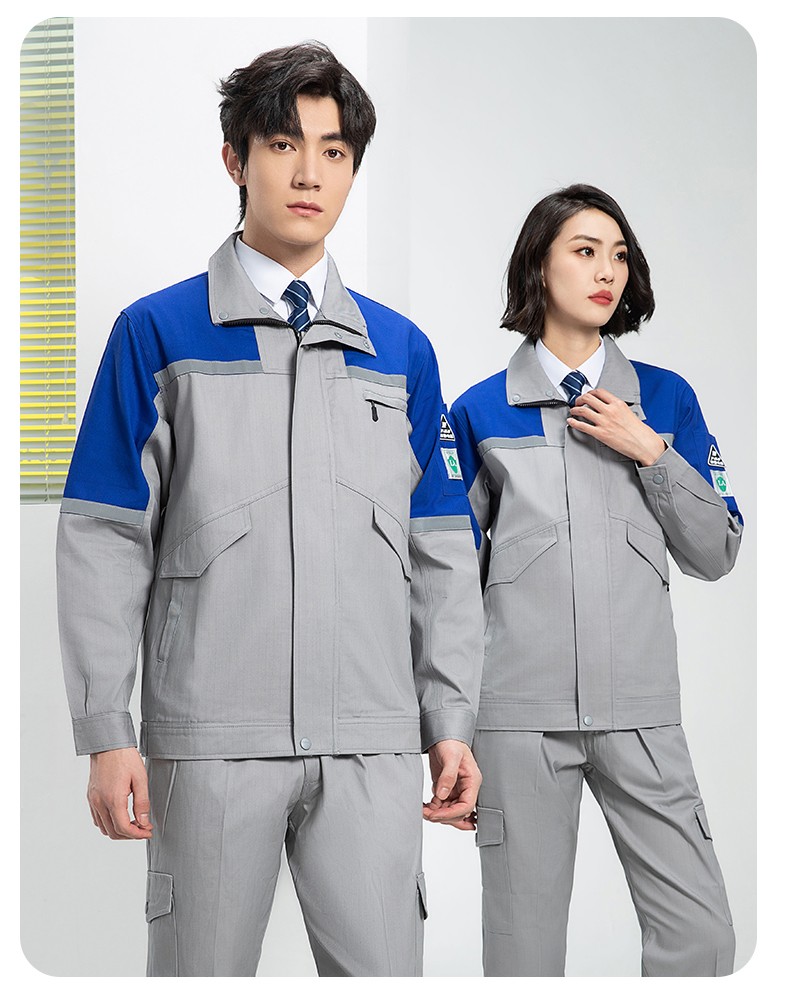 YJ-8007 防靜電工作服男純棉拼色套裝春秋汽車機(jī)修服車間工廠勞保服定制(圖22)