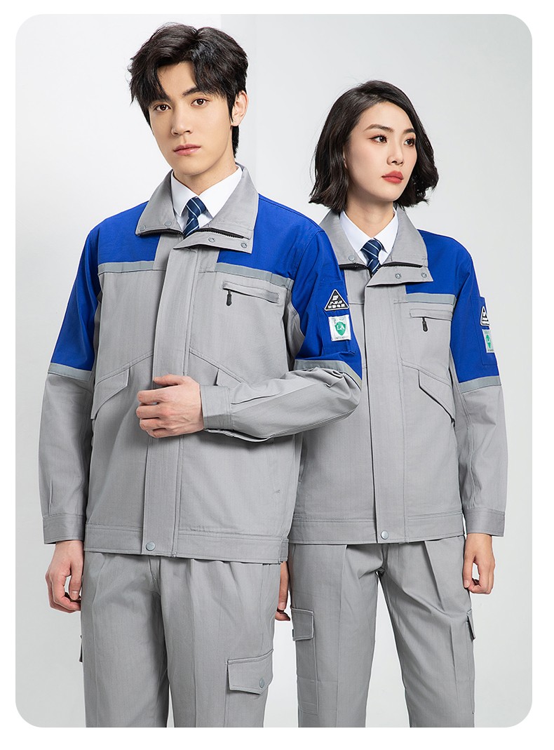 YJ-8007 防靜電工作服男純棉拼色套裝春秋汽車機(jī)修服車間工廠勞保服定制(圖23)