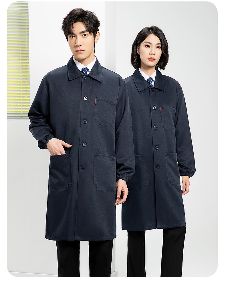 YJ-2302 純色翻領(lǐng)大褂工作服大褂倉庫搬運裝卸服飼養(yǎng)員防塵罩衣食品廠服(圖15)