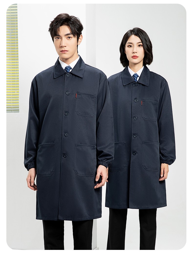 YJ-2302 純色翻領(lǐng)大褂工作服大褂倉庫搬運裝卸服飼養(yǎng)員防塵罩衣食品廠服(圖16)