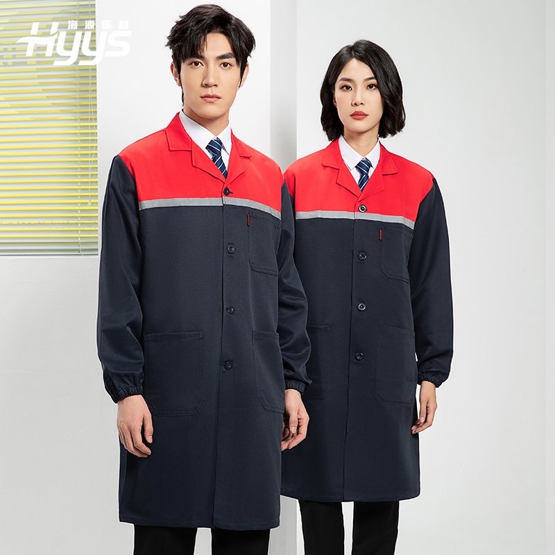 YJ-2303 拼色大褂長(zhǎng)款工作服電子白男女倉(cāng)庫(kù)搬運(yùn)大褂勞保食品廠大褂定制