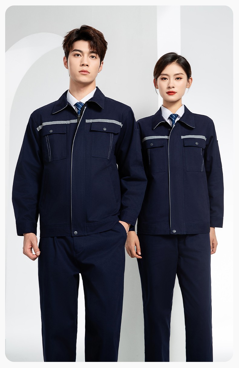 JC-H0535 春秋純棉工作服套裝男汽修工廠電焊服反光條純色工裝勞保服定制(圖15)
