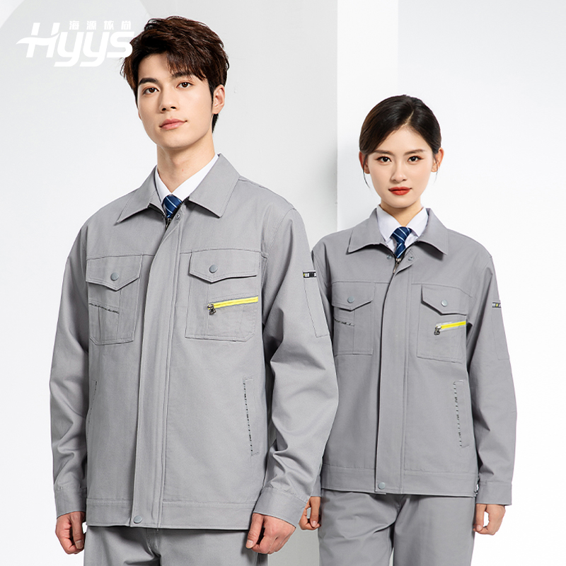 純棉春秋工作服套裝男純色全棉加厚耐磨建筑工地電焊機(jī)修服定制