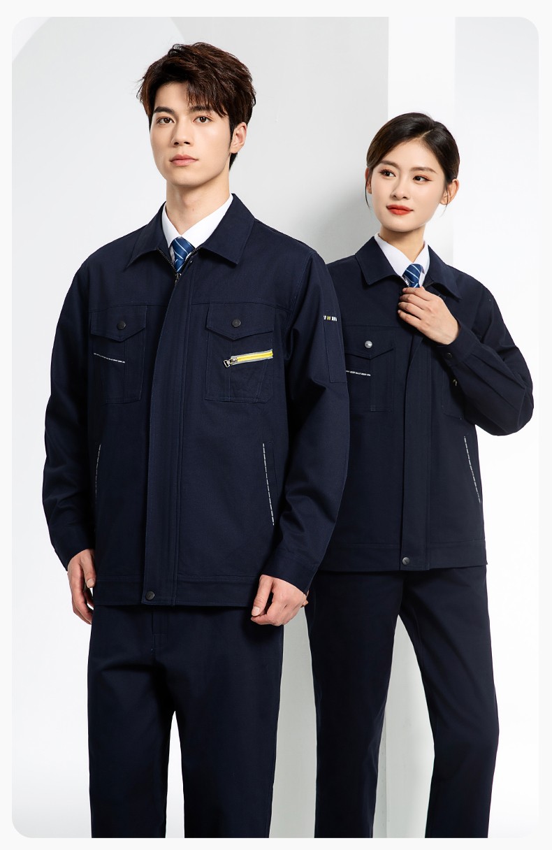 JC-117 純棉春秋工作服套裝男純色全棉加厚耐磨建筑工地電焊機(jī)修服定制(圖14)