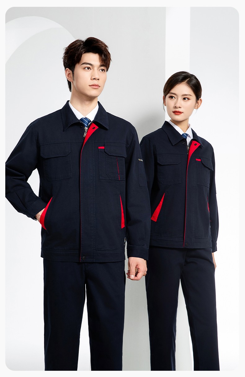 JC-339S 春秋雙層純棉工作服套裝拉鏈男女加厚全棉長(zhǎng)袖工廠工裝勞保服定制(圖13)