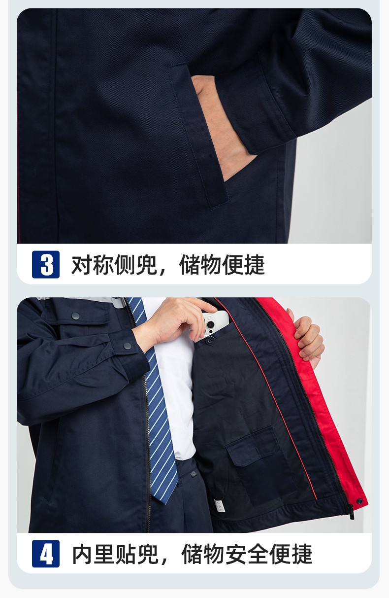 LJ-1806-2 春秋雙層工作服套裝定制男加厚工廠工裝工人車間反光條勞保服外套(圖9)