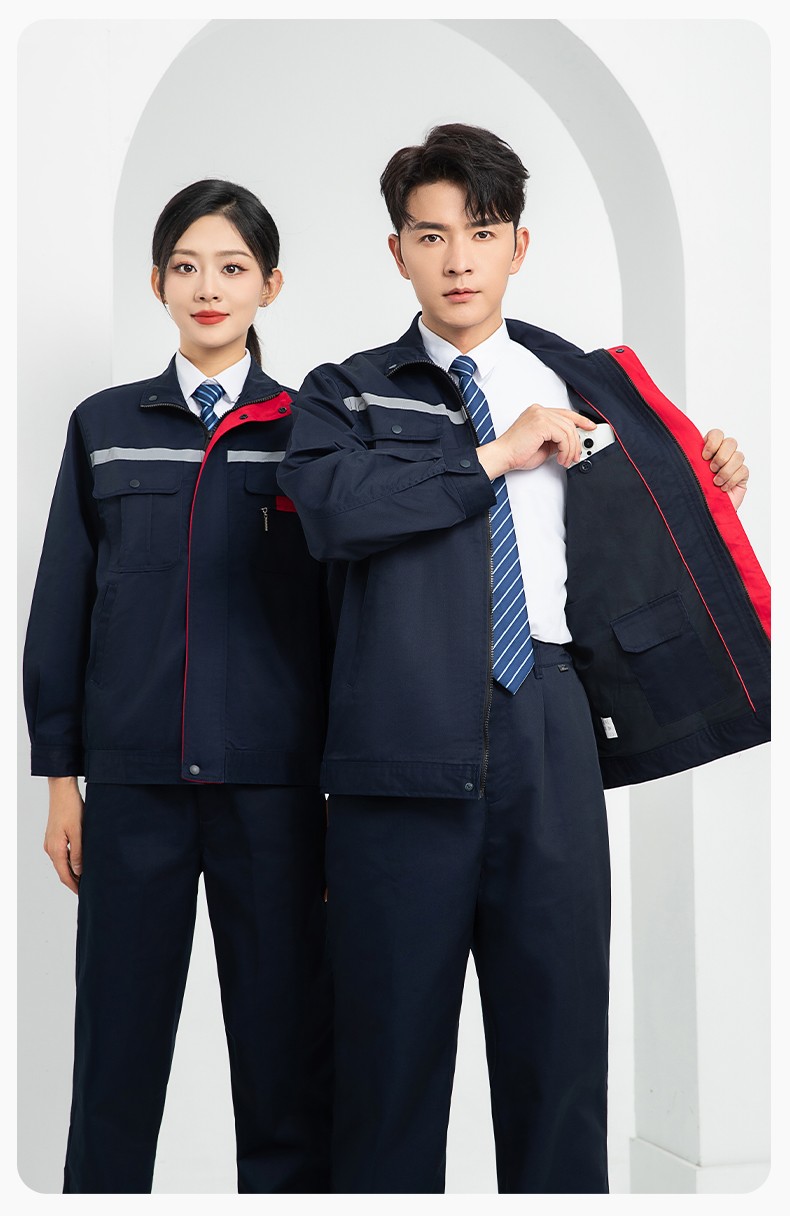 LJ-1806-2 春秋雙層工作服套裝定制男加厚工廠工裝工人車間反光條勞保服外套(圖13)